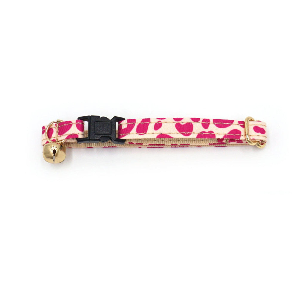 Collier Chat Anti-Étranglement Coton Léopard Rose Bande de Canailles