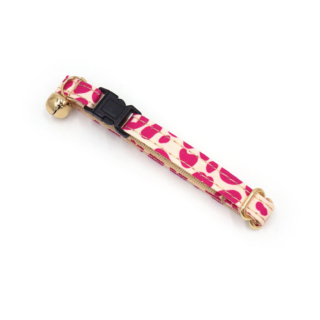 Collier Chat Anti-Étranglement Coton Léopard Rose Bande de Canailles