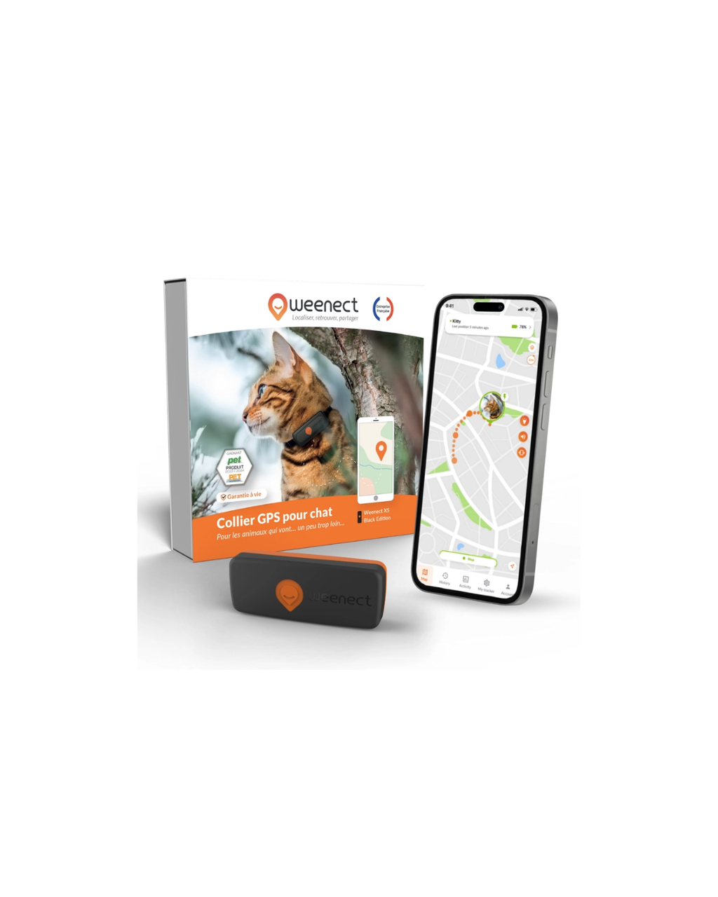 Mini Collier GPS pour chat Weenect XS Noir