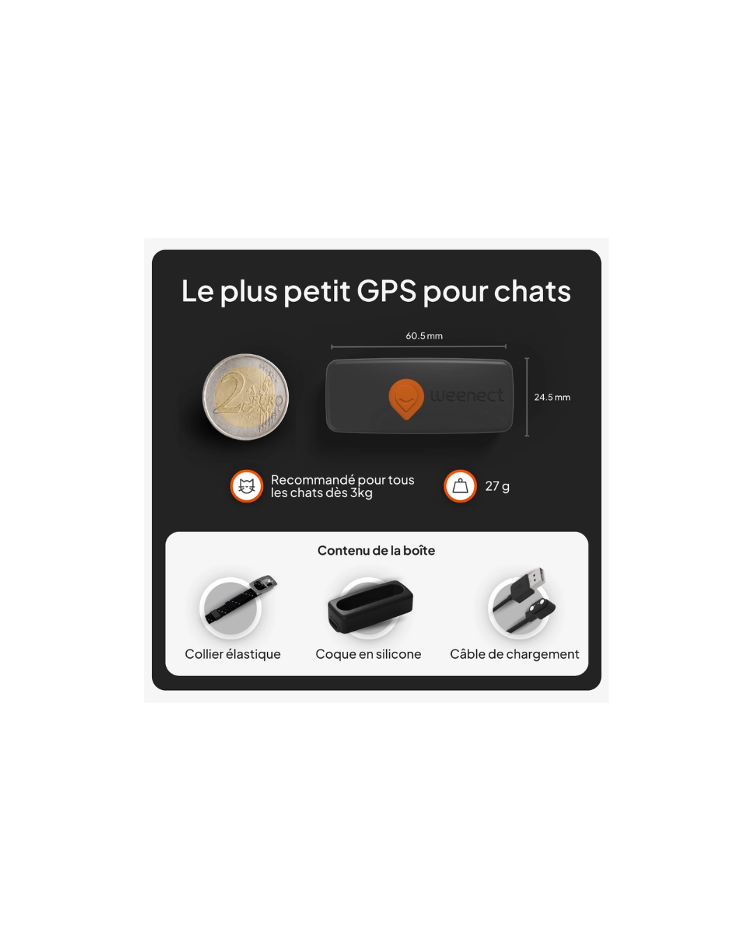 Mini Collier GPS pour chat Weenect XS Noir