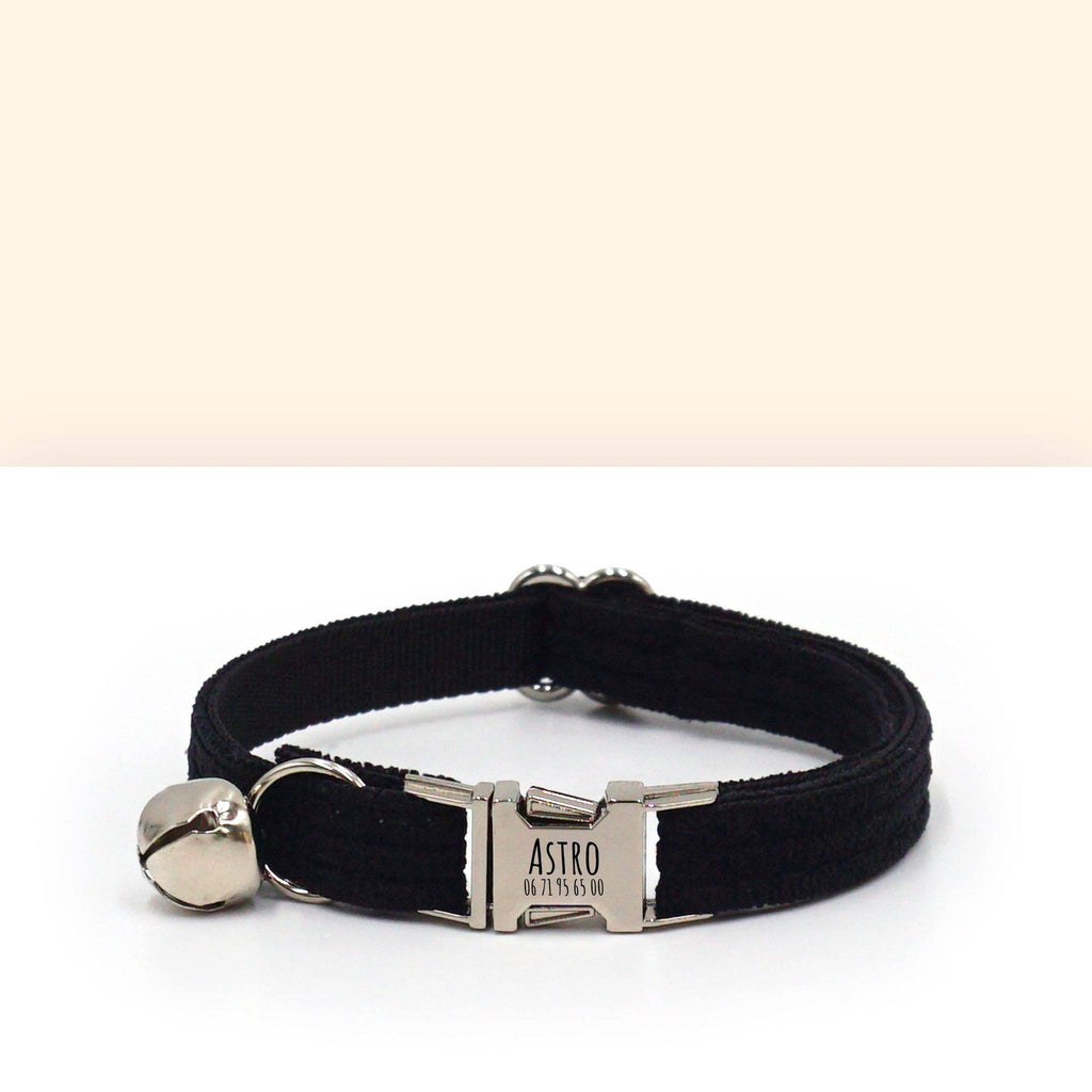Collier Chat Velours Côtelé Bleu Marine Bande de Canailles