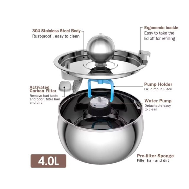 Fontaine acier inoxydable boule pour chat
